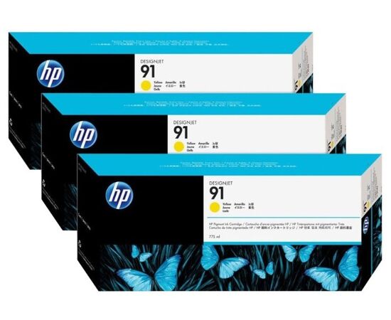 Картридж HP 91 желтый 3-pack 775 ml, C9485A, фото 