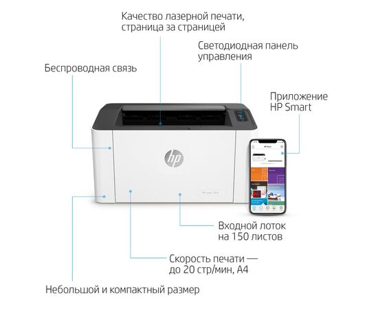 Лазерный принтер HP Laser 107w черно-белая печать формата А4, USB, поддержка Wi-Fi, 4ZB78A, фото , изображение 9- hpstore.by Лазерный принтер HP Laser 107w черно-белая печать формата А4, USB, поддержка Wi-Fi, 4ZB78A, фото , изображение 9